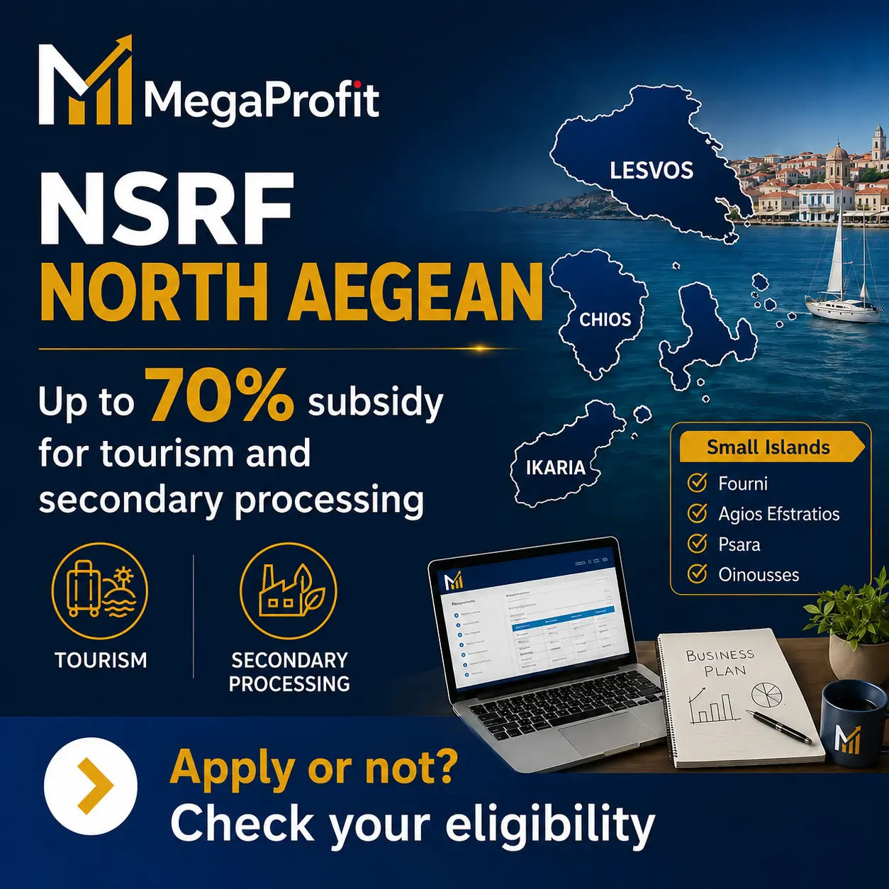 North Aegean NSRF grant of up to 70% for tourism, culture, and secondary processing