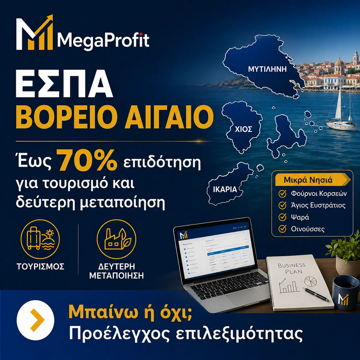ΕΣΠΑ Βόρειο Αιγαίο επιδότηση έως 70% για τουρισμό, πολιτισμό και δεύτερη μεταποίηση
