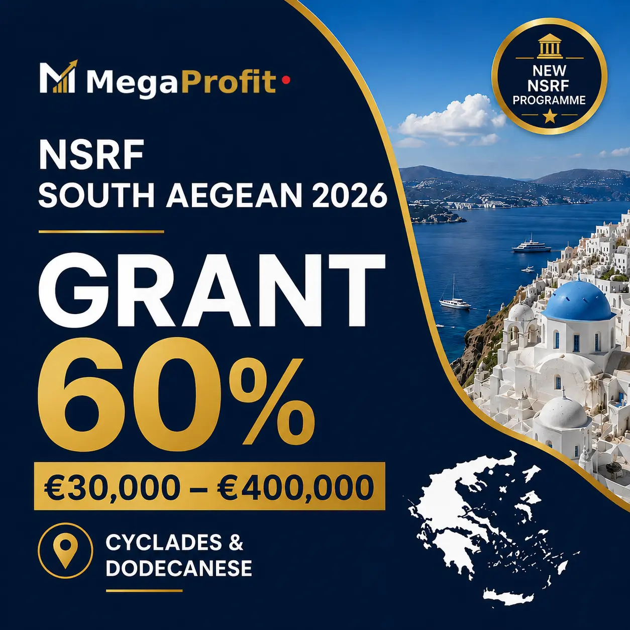 NSRF South Aegean 2026: 60% Grant of up to €400,000 for Businesses in the Cyclades and Dodecanese